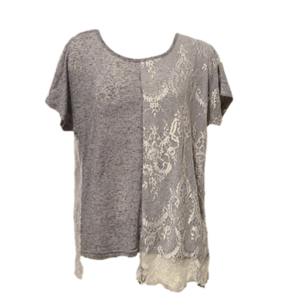 🍀NWOT Mismash Grey T-shirt with White Lace Overlay